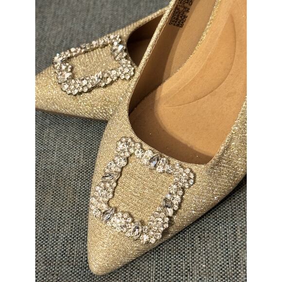 ANNE KLEIN NAMBI 7 GOLD METALLIC SPARKLE RHINESTONE Wedding Party NWOB PUMP SHOE - Picture 2 of 9